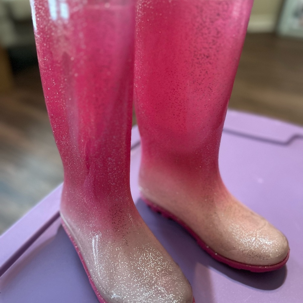 Pink and Silver Glitter Rainboots